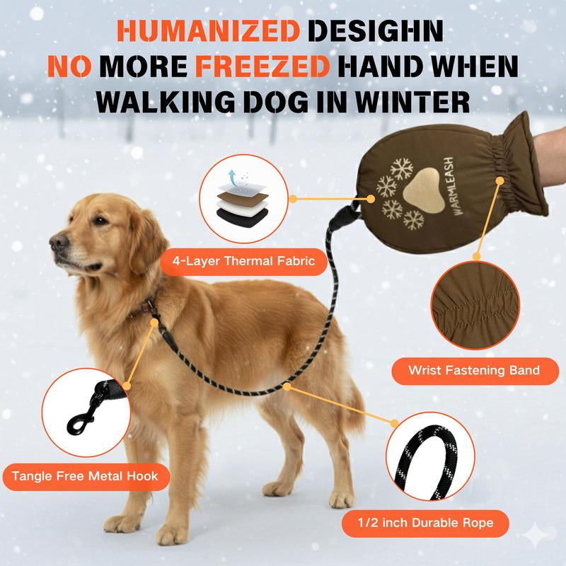 【Warmleash️️️】 Dog Leash with Integrated Thermal Mitten for Winter Walking, Leash with Built-In Handle, Winter Dog Walking Essentials, 6 FT, 1/2 Inch
