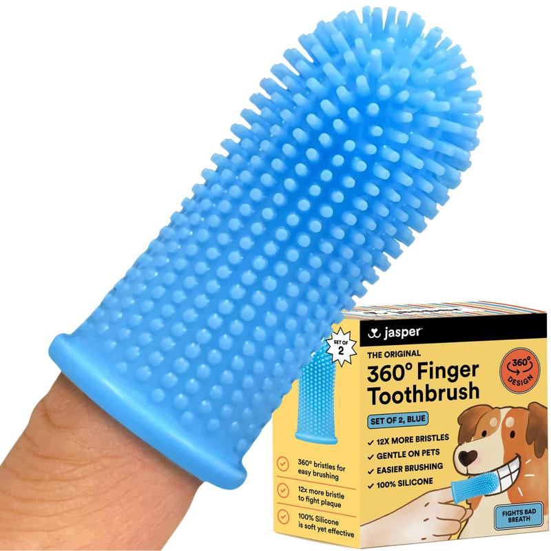 Jasper Dog Toothbrush, 360º Dog Tooth Brushing Kit, Cat Toothbrush, Dog Teeth Cleaning, Dog Finger Toothbrush, Dog Tooth Brush for Small & Large Pets - Blue 2-Pack