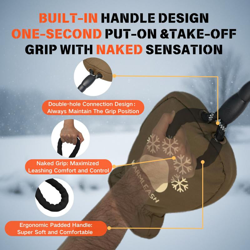 【Warmleash️️️】 Dog Leash with Integrated Thermal Mitten for Winter Walking, Leash with Built-In Handle, Winter Dog Walking Essentials, 6 FT, 1/2 Inch