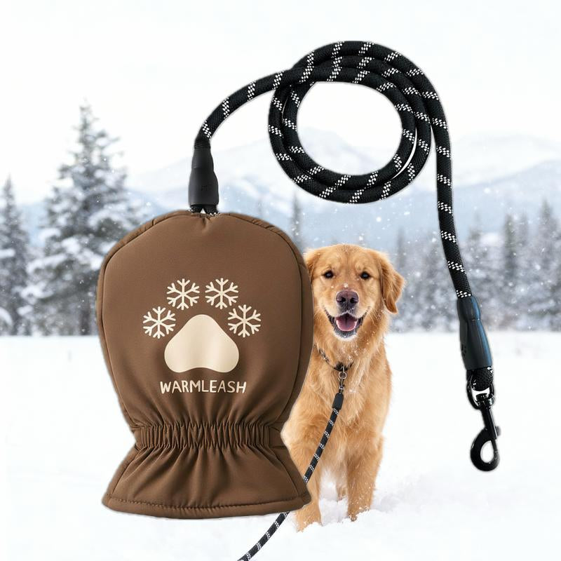 【Warmleash️️️】 Dog Leash with Integrated Thermal Mitten for Winter Walking, Leash with Built-In Handle, Winter Dog Walking Essentials, 6 FT, 1/2 Inch